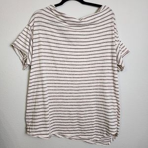Easel Cream Striped Slub Cotton Slouchy Short Sleeve Top Size Large